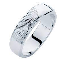 Mens White Gold Wedding Ring Fingerprint Mens
