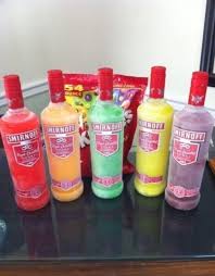 Definitely Want To Try This Skittle Bombs Take Bottles Of Unflavored Vodka And Packs Of Skittles Pick A Skittle Color And Put Them Unflavored Food Drinks