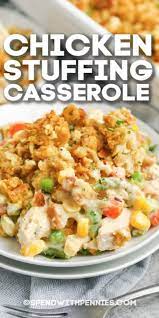 Chicken Stuffing Casserole Only Has 5 Simple Ingredients Everything Cooks In One Dish Easy Casserole Recipes Chicken Dinner Recipes Chicken Recipes Casserole