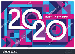 Happy New Year 2020 Banner In Abstract Geometric Shape Design 2020 Lettering In Colorful Cubisme Art Trend Geometric Shapes Design Lettering Lettering Design