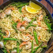 Shrimp Scampi Pasta With Asparagus Recipe Yummly Recipe Lemon Shrimp Scampi Recipe Scampi Pasta Asparagus Pasta