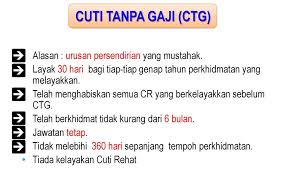Permohonan cuti tanpa gaji (persendirian) berdasarkan perintah am bab c. Syarat Cuti Tanpa Gaji Sakk Opk