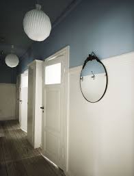 Bringing The Ceiling Color Down Mid Wall Breaks Up The Length Of This Hallway While Creating Color Interest Home Blue Ceilings Painted Ceiling