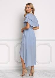 Junior Clothing Dusty Blue Ruffle Layered Wrap Maxi Dress Blue Boutique Dress Dusty Blue Dress Dusty Blue Bridesmaid Dresses