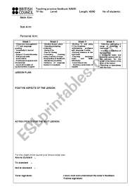 Also, it is a necessity that the observer knows about the lesson in order to assure that he will be able to relate to the topic taught by the teacher. Celta Format Lesson Plan Template Esl Worksheet By Nickyg