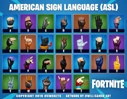 Sentence formation or the sequence of words in a sentence is different in asl as compared to english because of its unique grammar rules. Faze Ewok On Twitter Learn The American Sign Language Asl Alphabet With Different Fortnite Skins Check This Out Artwork Done By Deaf Artist Willigamer Art Asl Deaf Deaftalent Deafawareness Aslawareness Https T Co L99mjw0hob