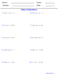 order of operations worksheet with answer sheet i teachersherpa