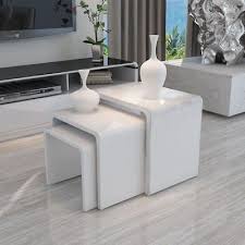 New White High Gloss Nest Of 3 Coffee Table Side End Table Modern Design Living Room Living Room Side Table White Gloss Coffee Table Living Room Table