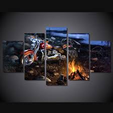 Harley Davidson Springer Flsts Motorcycle Camping Bonfire Night Customized Canvas Art Art Wall Harley Davidson Art