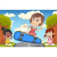 Escenas con edificio y pavimentos. Ninos Jugando En La Calle Ilustracion Vectorial De Dibujos Animados Vinilos Para La Pared Joven Principiante Nino En Edad Preescolar Myloview Es