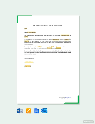 Free Incident Report Letter Template In Workplace Word Doc Apple Mac Pages Google Docs Letter Template Word Lettering Incident Report
