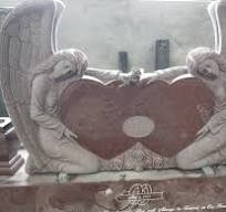 American Monuments Double Angel with Heart Indian Red Granite Full Carving
