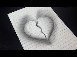 Very Easy 3d Heart On Line Paper Trick Art Drawing Youtube Heart Drawing Broken Heart Drawings Easy Drawings