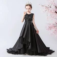 Sleeveless Little Girl S Black Ball Gown Longformaldress Sleeveless Black Child Fan Black Ball Gown Kids Pageant Dresses Fancy Dress For Kids