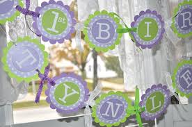 Disney princess hanging swirl decorations birthday party supplies favors. 1st Birthday Banner Polkadots Lavender Purple And Lime Green Girls Birthday Party Decorations So Sweet Party Shop