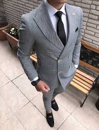 Italyan Kesim Erkek Ceket Pantolon Kruvaze Takim Elbise Gri T1711 Takim Elbise Erkek Takim Elbise Modasi Elbise