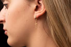 Handmade Sterling Silver Cross Hoop Earrings: Religious Jewelry