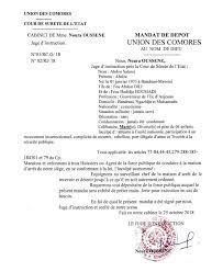 Damien tarel condamné à quatre mois de prison avec mandat de dépôt. Habarizacomores Mandat De Depot Gouverneur Salami Facebook