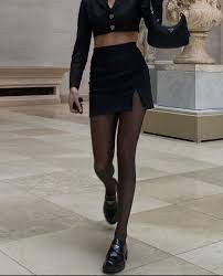 black #tights #mini #skirt #fashion #monochrome #outfit #style | Black mini  skirt outfit, Stockings outfit, Skirt outfits aesthetic