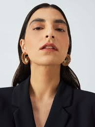 JOHN LEWIS Peacock Feather Hoop Earrings in Gold