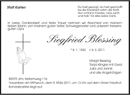 TA Siegfried Blessing Ulm - Todesanzeigen - Südwest Presse Online