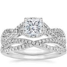 18k White Gold Entwined Halo Diamond Bridal Set 1 2 Ct Tw Vintage Engagement Rings Wedding Rings Halo Fine Engagement Rings