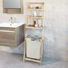 Large choix de meuble de salle de bain de tous styles à petit prix. Sobuy Frg160 N Etagere Murale De Salle De Bain Style Echelle 1 Panier A Linge Amovible Et 3 Niveaux De Rangement Cdiscount Maison