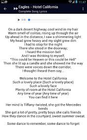 On a dark desert highway cool wind in my hair warm smell of colitas rising up through the air up ahead in the distance i just a question: Eagles Hotel California Lyrics For Android Apk Download