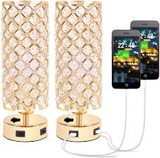 Place on a sofa end table to offer softer, dimmer lighting option for anyone relaxing or spending time in the room. Usb Crystal Table Lamp Small Gold Lamp Sets Desk Lamp Set Of 2 With Usb Charging Ports Bedside Lights With Metal Base Decorative Lamp Modern Nightstand Lamp For Bedroom Living Room Set Of