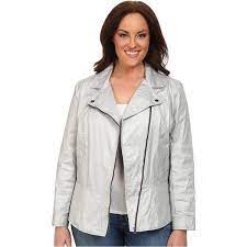 Dkny Jeans Plus Size Coated Twill Biker Jacket Silver 55 Liked On Polyvore Featuring Plus Size Women S Fas Plus Size Plus Size Coats Plus Size Outerwear