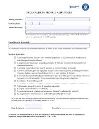 Declarație pe proprie răspundere pentru persoanele care circulă în perioada pandemiei covid, cf. Noua DeclaraÈie Pe Propria RÄspundere 25 03 2020 Date La Zi