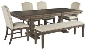 Millennium Johnelle D776 55t 55b 4x01 00 6 Piece Rectangular Dining Room Extension Table 4 Upholstered Side Chairs And Upholstered Bench Set Sam Levitz Furniture Table Chair Set With Bench For instance, they can make a space feel more casual by bringing everyone closer together and favoring the interaction between those seated at the table. johnelle 6 pc dining room set