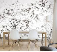 Black And White Floral Mural Wallpaper Hand Painted Sketch Big Flowers Floral Wallpaper Wall Murals Sketch Giant Flowers Floral Wall Mural Sketch Flowers Wall Mural Wall Decor In 2020 Wall Murals Floral Wall Mural
