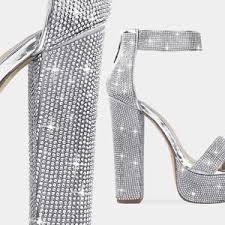 Tadia Plata Zapatosplateados Tacones Altos De Plataforma Con Pedreria 1 094 Mxn Tacones Altos Tacones Plata