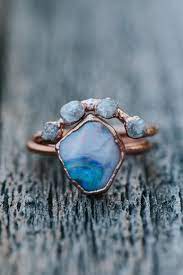 Australian Boulder Opal And Raw Diamond Ring Set Alternative Etsy In 2021 Opal Wedding Rings Alternative Diamond Rings Diamond Wedding Sets