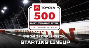 Here's the starting lineup for sunday's southern 500 (6 p.m. Starting Lineup For Toyota 500 At Darlington Raceway Mrn