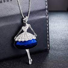Cute Doll Necklace Long Chain Pendant Rhinestone Necklaces For Women Girl Modern Design Crystal Dress Baby Statem Womens Necklaces Necklace Rhinestone Necklace