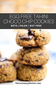 Egg Free Tahini Chocolate Chip Cookies Keto Dairy Free Nut Free Recipe Keto Chocolate Chip Cookies Keto Chocolate Chips Choco Chip Cookies