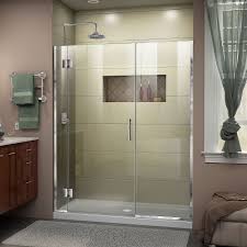 This frameless sliding shower door is designed so that there are no metal edges anywhere on these door panels. Dreamline Unidoor X 62 Inch X 72 Inch Frameless Rectangular Pivot Hinged Clear Shower Door The Home Depot Canada