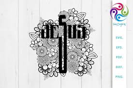 Floral Jesus Cross Svg File 973206 Laser Engraving Design Bundles In 2020 Cross Svg Jesus On The Cross Cross Shirts