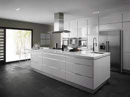 Dark Grey Floor Dark Grey Work Surface And Pale Grey Shiny Cupboards White Modern Kitchen Modern Kitchen Design White Kitchen Design