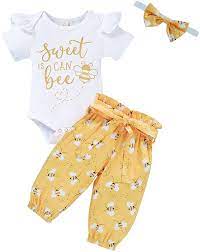 Buy Infant Baby Girl Bumble Bee Clothes Letter Print Romper Honey Bees Pants Bowknot Headband Outfits Set Online In Italy B094mnf6ff