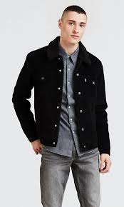 تتالي ليدز إعياء Levi S Cord Borg Trucker Jacket In Black Canlarinsa Com