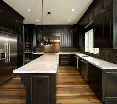 Reclaimed Wood Floors W Dark Cabinets Kitchen Design Modern Small Modern Kitchen Design Black Kitchen Cabinets