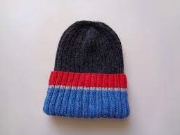 Xl Mens Hat Blue Gray Red Stripe Hand Knit 100 Wool Etsy Hats For Men Red Stripe Hand Knitting