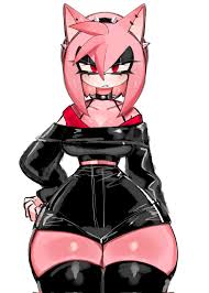 225037 - suggestive, artist:usa37107692, amy rose (sonic), eulipotyphlan,  hedgehog, mammal, anthro, sega, sonic the hedgehog (series), 2023, big  breasts, black nose, bottomwear, breasts, clothes, collar, ear piercing,  female, front view, goth, hair,