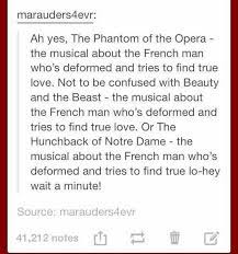 The Phantom Of The Opera Beauty And The Beast The Hunchback Of Notre Dame Musicals About The French Man Who S De Phantom Of The Opera Musicals Tumblr Funny