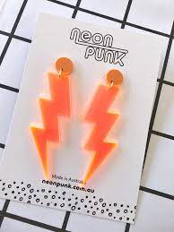 Neon Lightning Bolts Orange Fluoro Acrylic Statement Earrings Etsy Etsy Earrings Neon Lightning Bolt Earrings