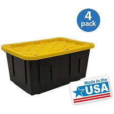 Black And Yellow Storage Bins 27 Gallon Homz Durabilt 27 Gal Plastic Storage Tote Black Yellow Set Of 4 Walmart Com Storage Bins Plastic Storage Totes Storage
