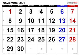 Calendario Noviembre 2021 Calendarpedia